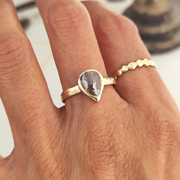 Engagement ring. 14k Yellow gold ring with 1.3ct Brown-gray color diamond. - Picture 9 of 17